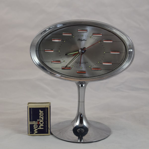 Rhythm Alarm Clock 2 Jewels Tulip mechanical alarm clock Japan 1970 Space age clock