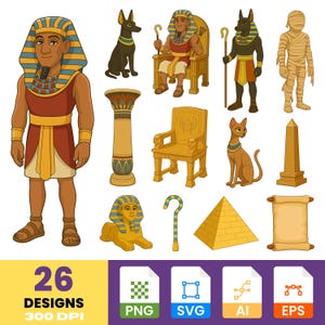 Egypt Set Clipart | Pharaoh Illustration Bundle | Ancient Egypt Graphics | Digital PNG & SVG