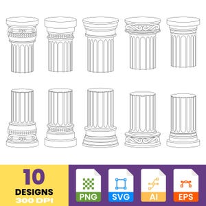 Ancient Column Temple Lineart Clipart Digital Architecture Design Elements Set