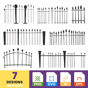 Spooky Fence Clipart Set – 7 Gothic Gate Silhouettes for Halloween Crafts, Decor, Stickers & Invitations