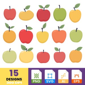Apple Fruit Clipart | Hand-Drawn Apple Graphics | Cute Fruit Stickers | Digital PNG & SVG