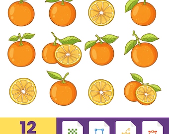 Clipart de Fruta Laranja Desenhado à Mão: Adesivos Cítricos, PNG e SVG (Download Digital)