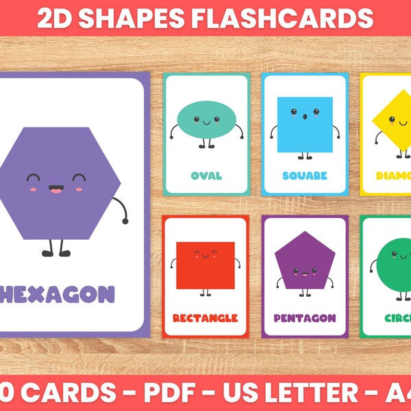 Shape Flashcards in English, 2D Shapes, Preschool, Kindergarten Cards, Learn Shapes, English Vocabulary, Resources for Kids