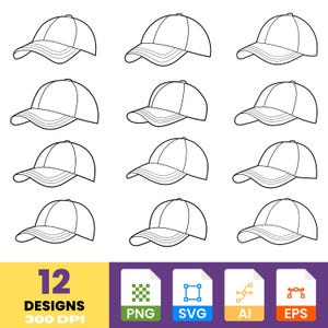 Clipart de gorra de béisbol dibujada a mano: pegatinas de gorra deportiva (descarga digital PNG y SVG)