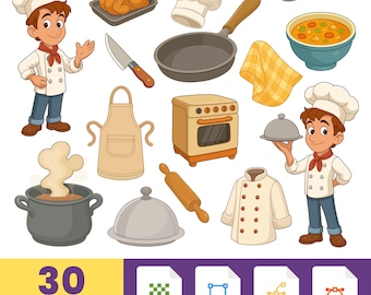 Koch Werkzeuge Clipart Bundle: Küchenutensilien Grafiken, Kochen Aufkleber (digitaler Download