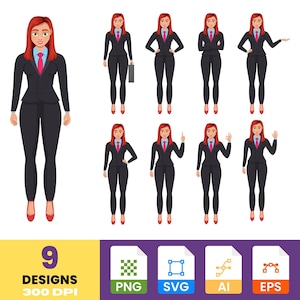 Career Woman Entrepreneur Clipart Office Outfit Vector Graphic Professional Female Business Digital Illustration Set