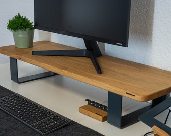 Monitorerhöhung aus Holz und Metall - Verbessert die Belastung beim Arbeiten und verleiht deinem Workspace einen modernen Look