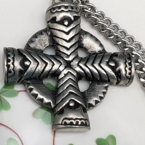 Vintage Celtic Cross Pendant, St Justin Pewter, Cornwall Handcrafted Jewelry, Perfect Unisex Heritage Gift