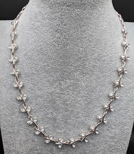 Rhinestone Leaf Vine Silver Necklace Choker Silver Leaf Choker Whimsical Fairycore Vine Necklace with  main image 2