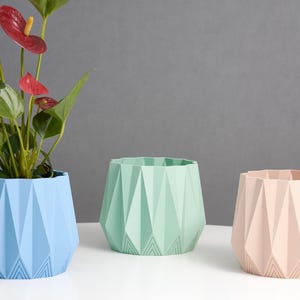 Geometrisches Pflanzgefäß - Minimalistischer Innentopf, Beige und Hellgrün, Umweltfreundliches PLA, 10 cm Höhe