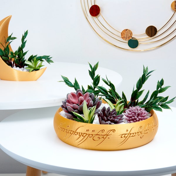 Anillo de fantasía inspirado en la Tierra Media Plantador suculento impreso en 3D / Decoración y regalo de elegancia élfica mágica para amantes de las plantas y fanáticos de las plantas