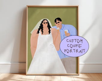 Custom Couple Portrait Illustration | Wedding Anniversary Gift | Cozy Home Decor | Digital Download