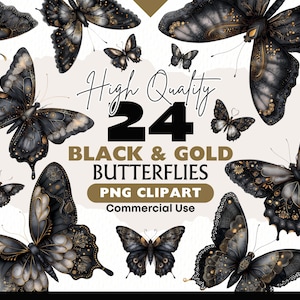 Magische schwarze Schmetterlinge Clipart Bundle, Fantasy Schmetterling PNG Dark Gothic Schmetterling Aquarell Printable Digital Download Papiermodelle