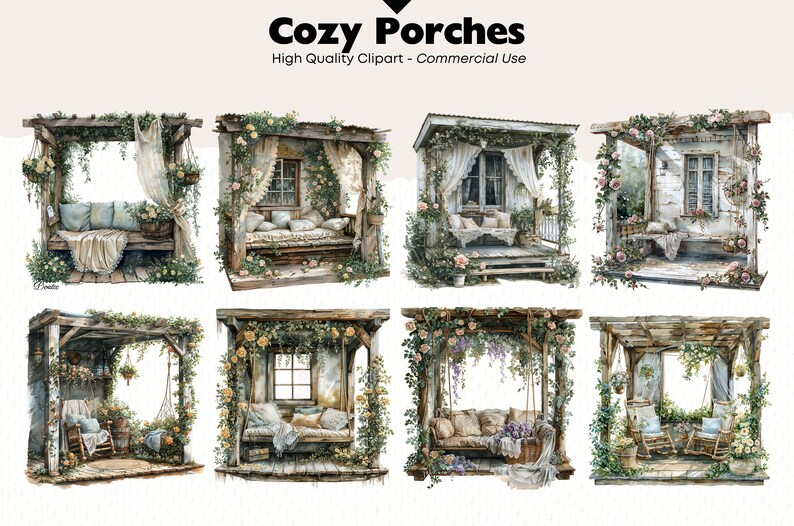 Vintage Porch Clipart, House Porch Watercolor, Cozy Porch PNG, Porch ...