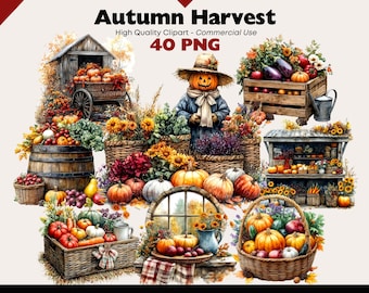 Clipart del raccolto autunnale, casse di zucca rustiche, PNG, grafica del mercato agricolo autunnale, verdure del Ringraziamento, artigianato di carta per sublimazione digitale