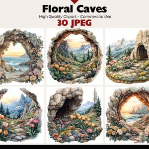 30 Ocean Cave Scenery JPEG Graphics Commercial Use Nature Scene Grotto Digital Download Watercolor Paper Crafts Junk Journal Scrapbooking