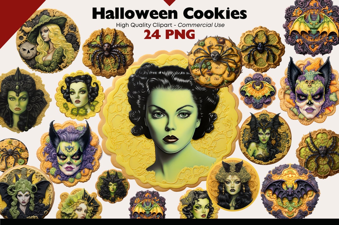 Vintage Halloween Cookies Clipart Bundle, Witch Cookie PNG, Fantasy ...