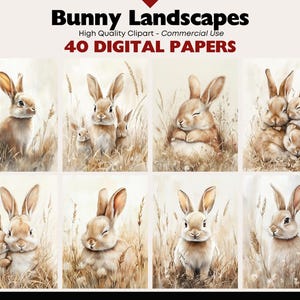 Bunny Landscape Clipart Bundle Vintage Graphics Printable Junk Journal Digital Download Spring Pastoral JPEG Countryside Commercial Use