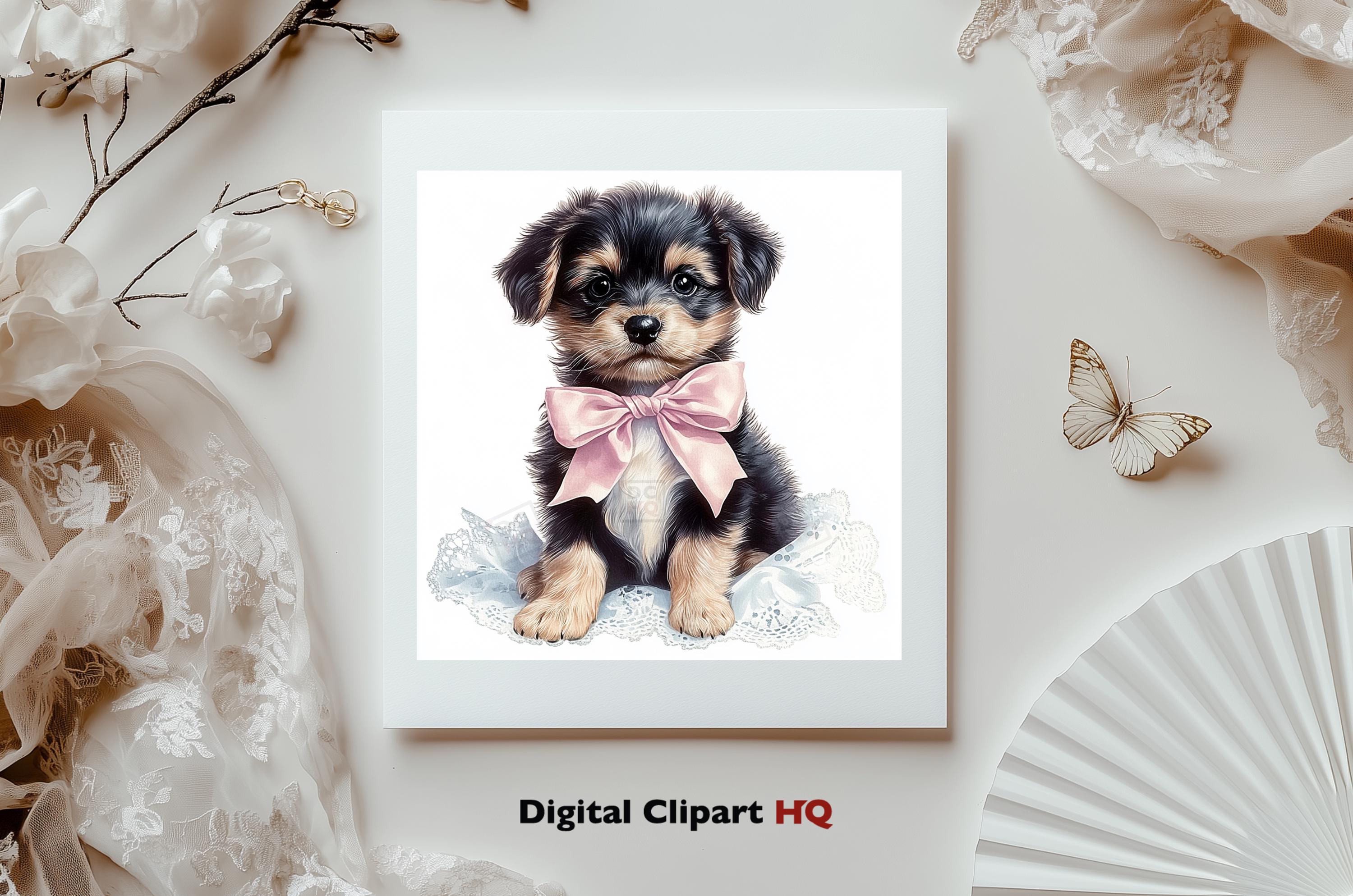 Vintage Puppy Clipart Bundle, Cute Dogs With Bows, Shabby Chic Pet ...