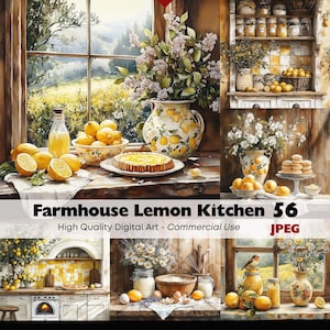Zitrone Land Küche Clipart, Bauernhaus Küche Dekor, rustikale Backset, Cottagecore Pantry Clip Art, Essen Kochen JPEG Instant Download