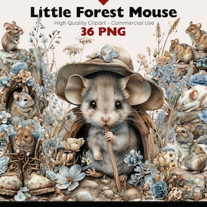 Bundle de cliparts petite forêt souris, animaux mignons Png, Illustrations aquarelles de souris, téléchargement numérique, animaux mignons à imprimer, créations créatives en papier