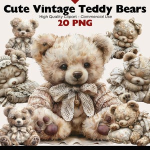 Vintage Teddy Bear Clipart Bundle Watercolor Plush Toy Graphics Cute Nursery Digital Download Rustic Stuffed Animal PNG Commercial Use