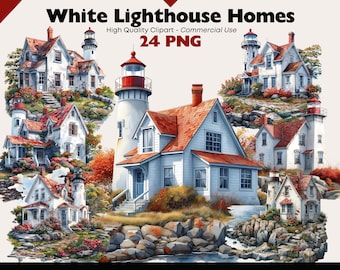 Fantasy Lighthouse Clipart Bundle, Rustic Lighthouse Home Watercolor, Coastal Printable, Lighthouse Digital Download, Lighthouse PNG