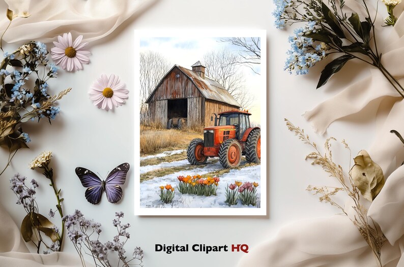 Spring Barn Drawings Early Spring Barn Landscapes Clipart JPEG, Farmhouse Spring Scenes ...