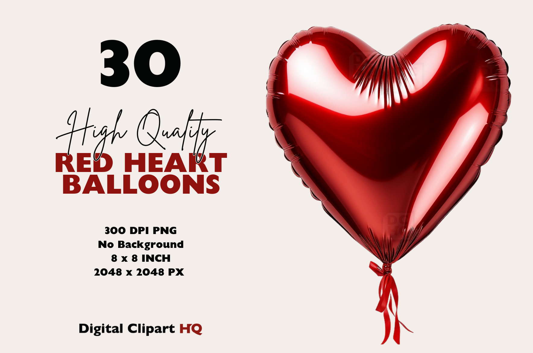 Red Heart Balloons Clipart Bundle, Valentines Day PNG, Watercolor Party ...