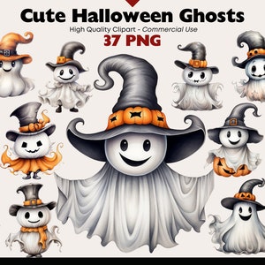 Cute Ghost Clipart Bundle, Halloween Spirits PNG, Spooky Watercolor Clipart, Ghostly Graphics, Paper Crafts, Scrapbook, Haunting Halloween