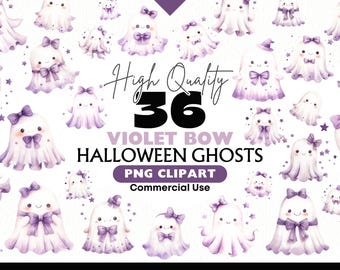 Purple Ghost Clipart Bundle Watercolor Spooky Season Graphics Digital Download Coquette Halloween PNG Watercolor Paper Crafts Png Scrapbook