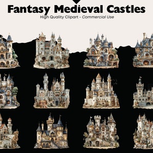 Fantasy Medieval Castles Clipart Bundle, Ancient Fortresses Graphics ...