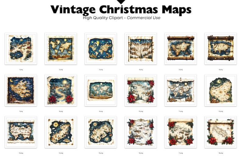 Vintage Christmas Map Clipart PNG, Holiday Treasure Map PNG, Santa Map ...