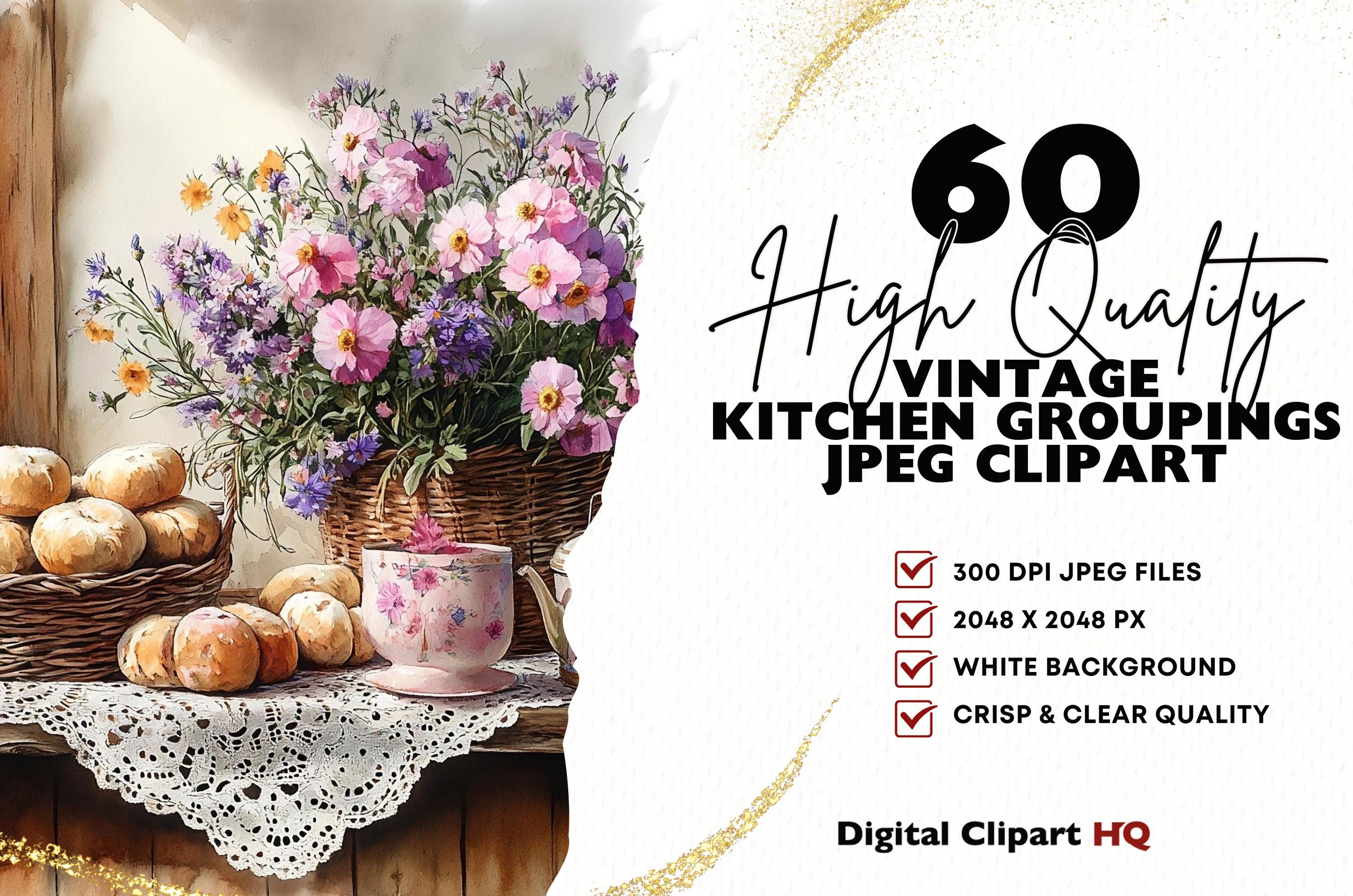 Recipe Graphics Rustic Vintage Rustic Kitchen Scenes Clipart Bundle Romantic Baking Digital ...
