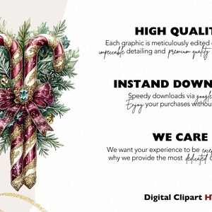 May include: Two red and white candy canes with gold glitter are tied together with a red velvet bow and a blue jewel. The candy canes are surrounded by green pine branches and red berries.