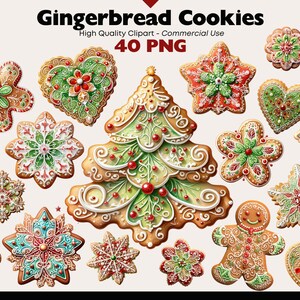 Gingerbread Cookie Clipart Bundle, Christmas Cookies PNG, Gingerman PNG, Gingerbread Heart, Sugar Crystal Cookies, Christmas Scrapbooking