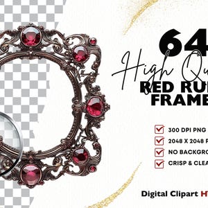 May include: A set of 64 high-quality red ruby frames. The frames are ornate and feature a detailed design with red gemstones. The frames are perfect for adding a touch of elegance to any project.
