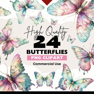 Pastell Schmetterlinge Clipart Bundle, Fantasy Schmetterling PNG, Vintage Schmetterling Aquarell, Schmetterlinge Digital Download, Papiermodelle