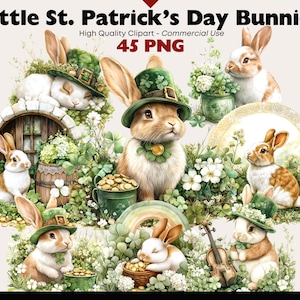 St Patricks Day Bunny Clipart PNG, Shamrock Spring Animal Graphics ...