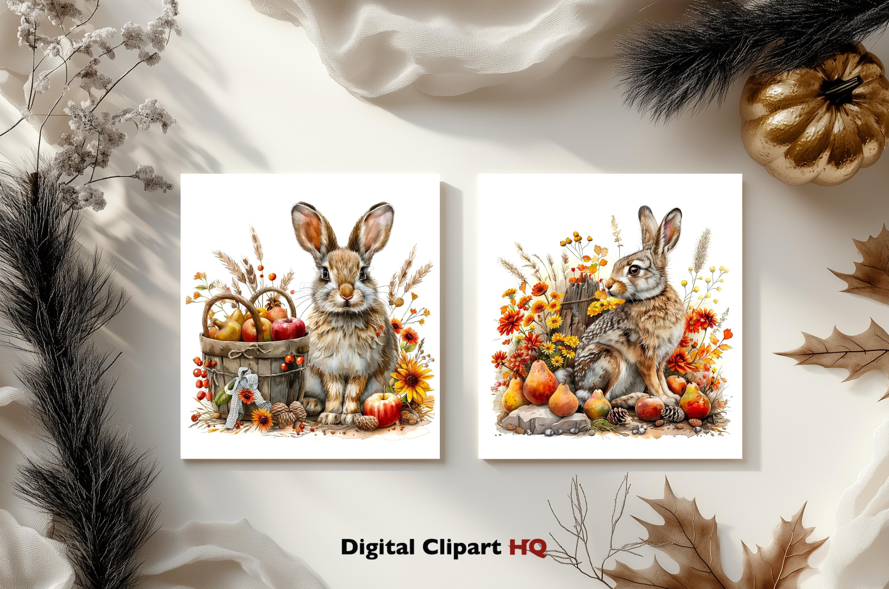 Autumn Woodland Rabbit Clipart Bundle Cozy Fall Harvest Jpgs for Fall ...