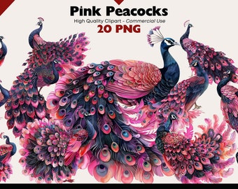 Fantasy Peacock Clipart Bundle, Watercolor Bird Graphics, Wild Bird Illustration, Peacock PNG, Digital Download, Scrapbooking, Paper Crafts