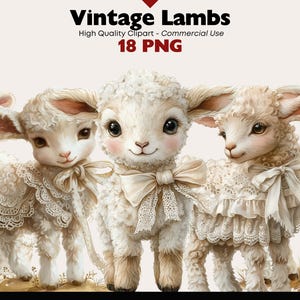 Vintage Lamb Clipart Bundle Spring Animals Digital Download PNG Easter Graphics Commercial Use Watercolor Papercrafts Scrapbooking Sheep Art