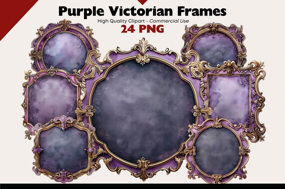 Purple Victorian Frame Bundle, Gold Ornate Frame PNG, Violet Empty Sign Watercolor, Ornate Chalkboard Digital Download, Purple Paper Crafts
