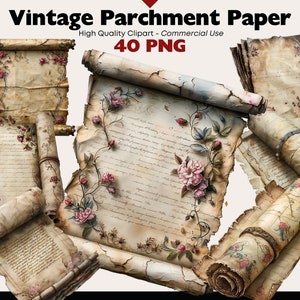 Paquete de imágenes prediseñadas de pergamino vintage, acuarela de papelería efímera, rollos de papel antiguos, descarga digital de ilustración de papel antiguo, artesanías de papel