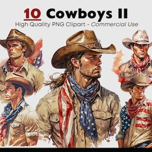 Cowboy Clipart, Western PNG, Male Cowboy Graphics, Western Watercolor, Cowboy PNG, Cowboy Digital Download, Watercolor Cowboys