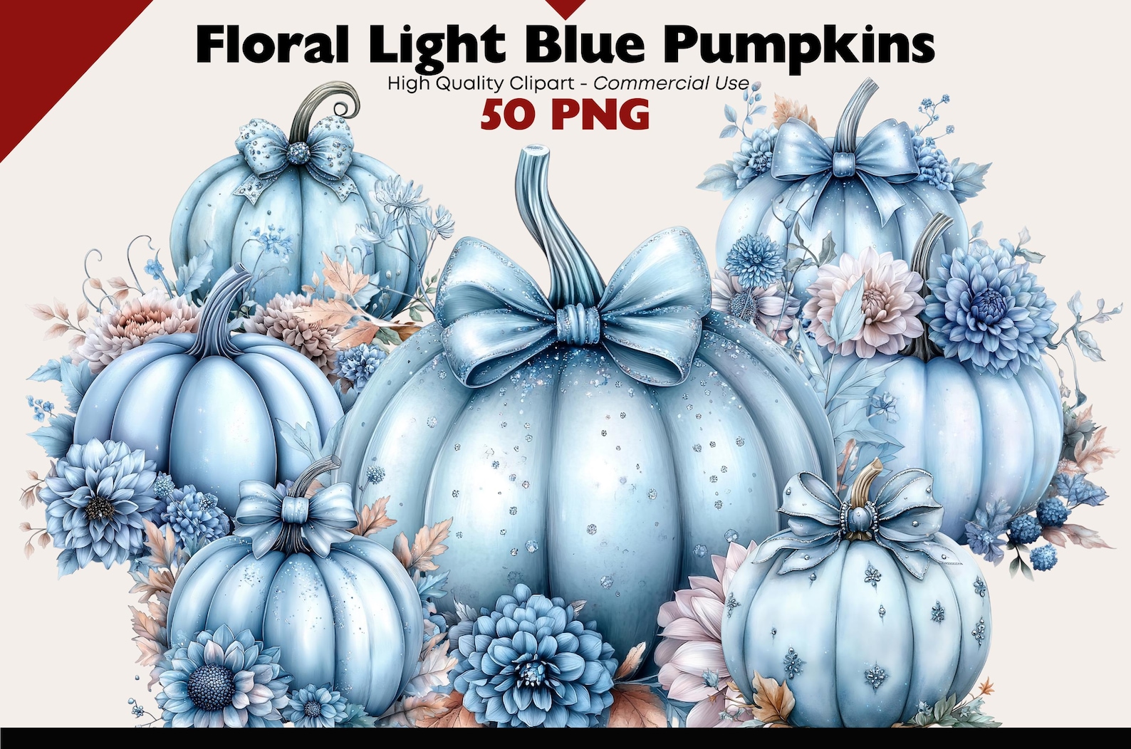 Light Blue Pumpkins Clipart Bundle Autumn Watercolor Png Pumpkin and ...