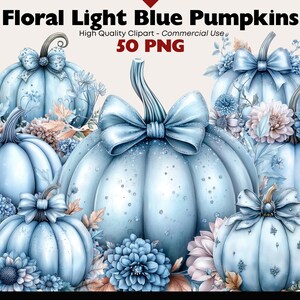 Light Blue Pumpkins Clipart Bundle Autumn Watercolor Png Pumpkin and ...