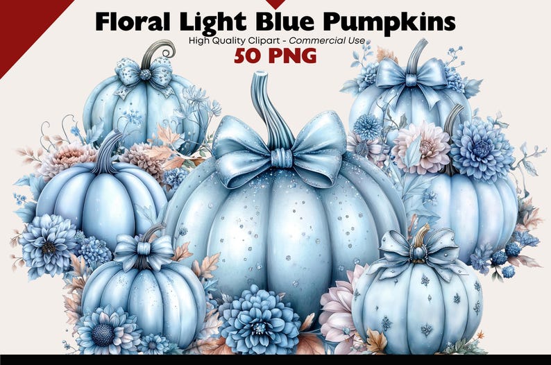 Light Blue Pumpkins Clipart Bundle Autumn Watercolor Png Pumpkin and ...