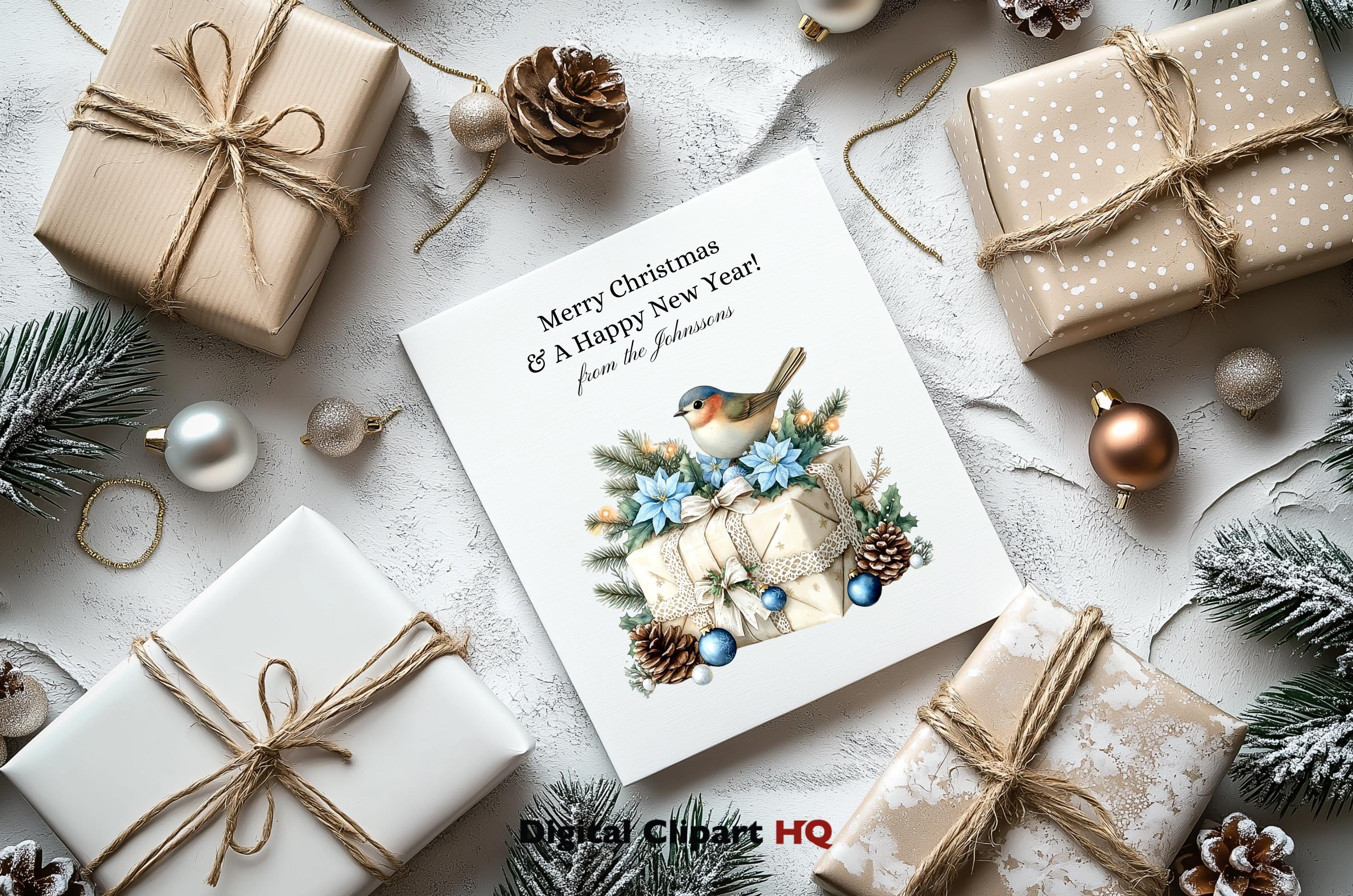 Blue Christmas Bird Clipart Bundle Winter Bird Watercolor PNG Birds on ...
