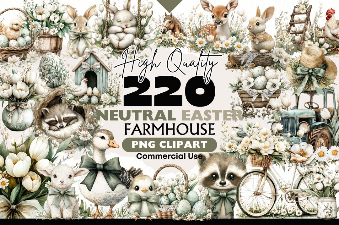 Easter Farmhouse Clipart Bundle Spring Animals Digital Download PNG ...